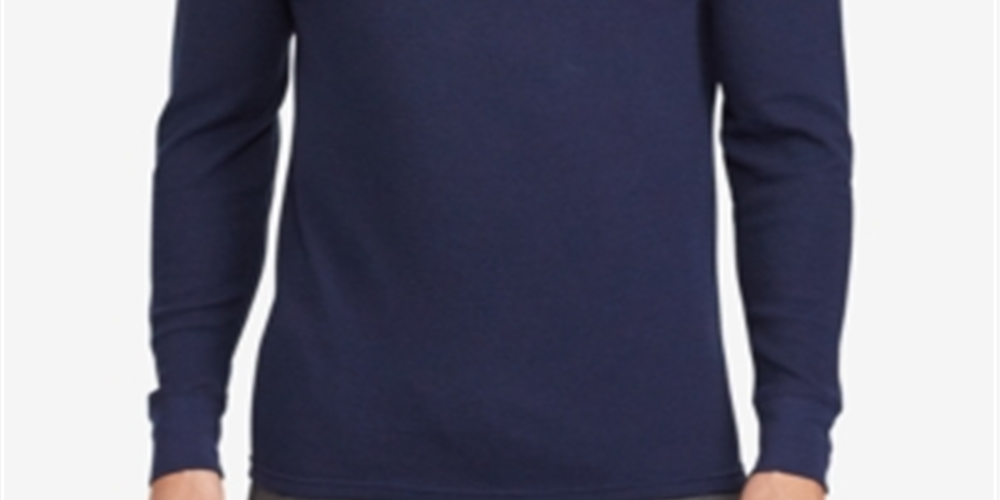 Camisa de pijama térmica masculina Ralph Lauren Waffle Knit azul