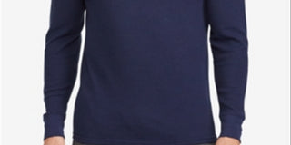 Camisa de pijama térmica masculina Ralph Lauren Waffle Knit azul