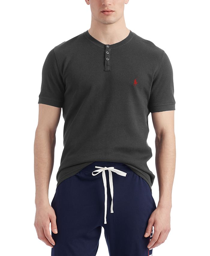 Camisa de dormir masculina Polo Ralph Lauren Waffle Knit Stretch Henley preta tamanho XX-G