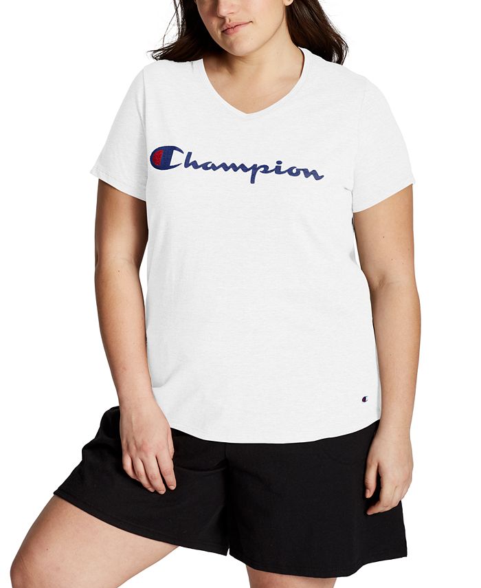 Camiseta feminina Champion com logotipo, branca, tamanho 2X