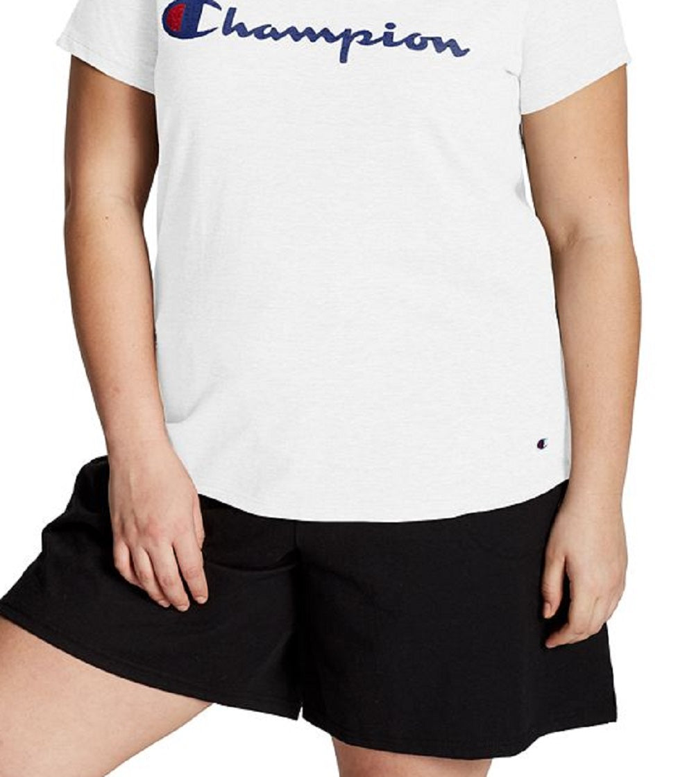 Camiseta feminina Champion com logotipo, branca, tamanho 2X