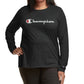 Camiseta feminina Champion com logo e manga comprida, preta, tamanho 3X