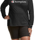 Camiseta feminina Champion com logo e manga comprida, preta, tamanho 3X