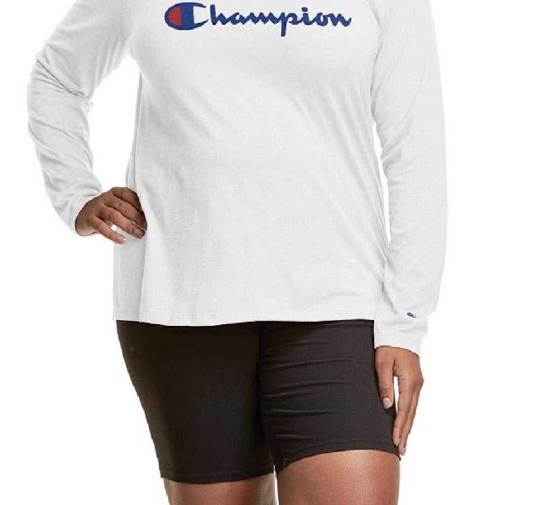 Camiseta feminina Champion com logo e manga comprida, branca