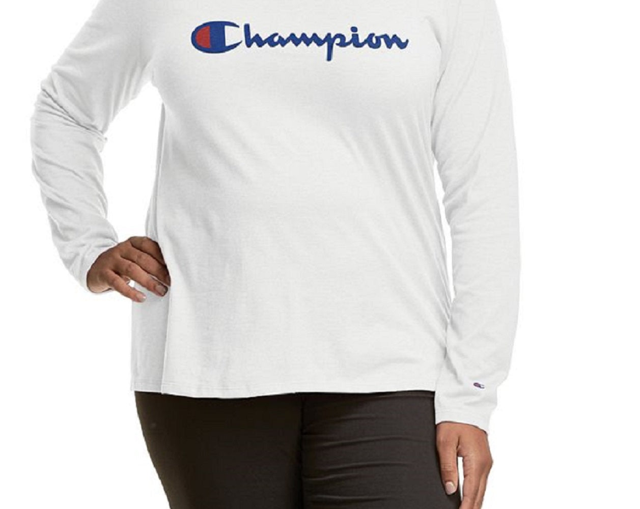 Camiseta feminina Champion com logo e manga comprida, branca