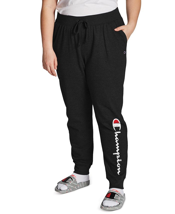Calça de moletom feminina Champion Powerblend canelada, preta, tamanho 2X