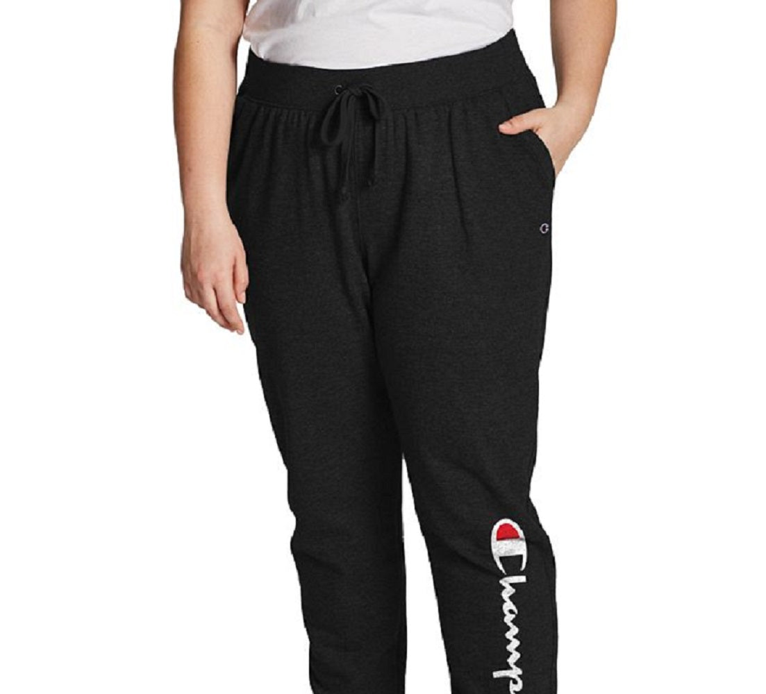 Calça de moletom feminina Champion Powerblend canelada, preta, tamanho 2X