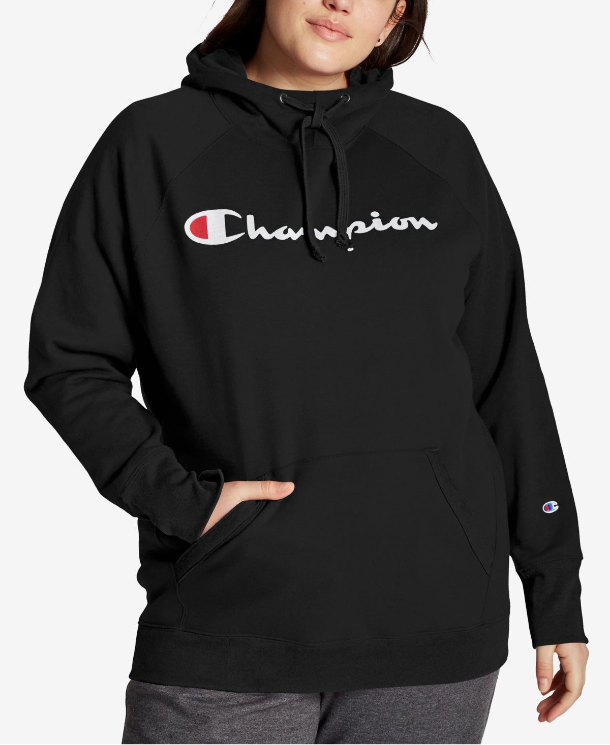 Moletom com capuz Champion Powerblend Logo Feminino Preto Tamanho 2X