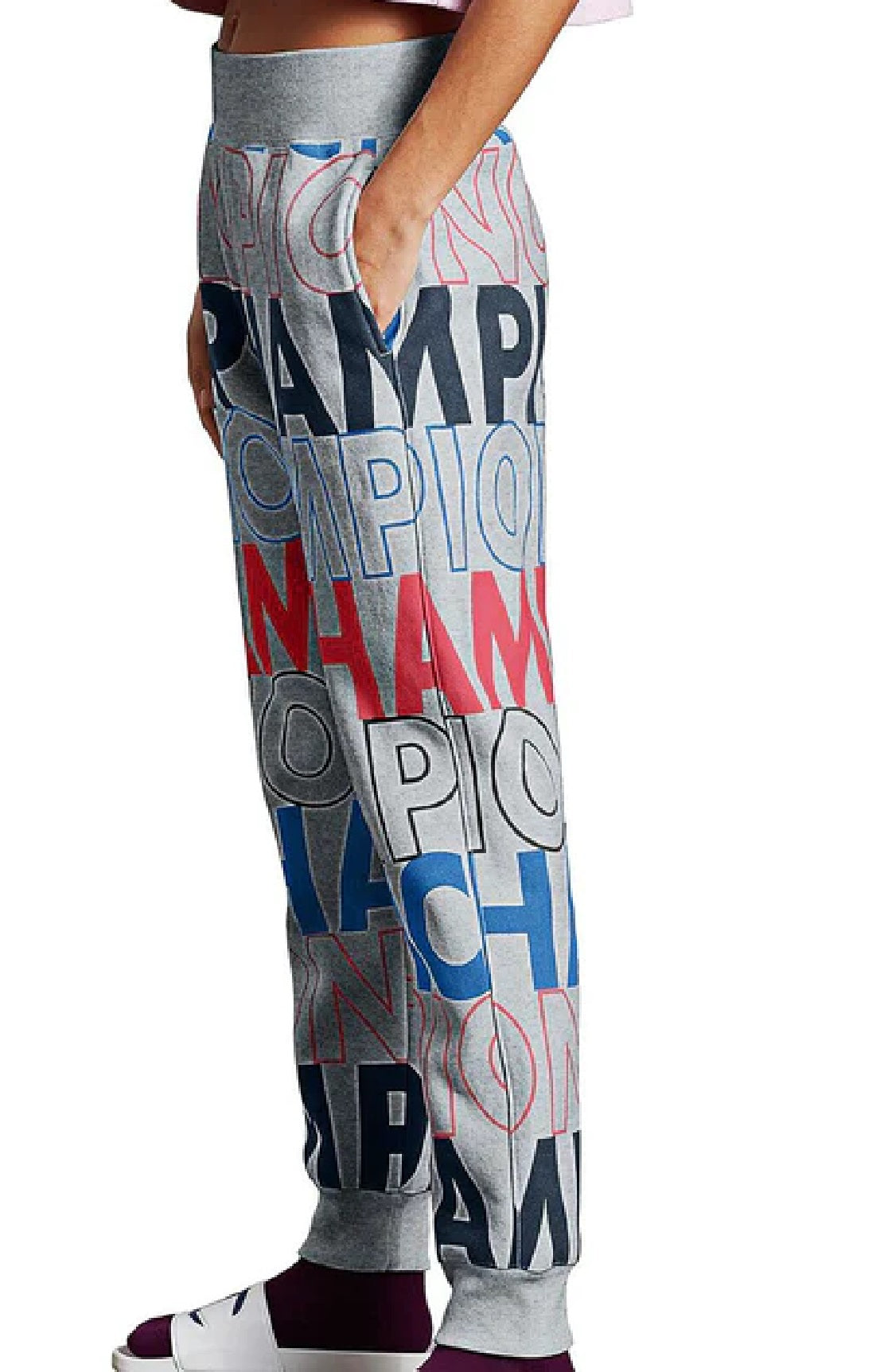 Calça de moletom feminina Champion Reverse Weave Logo Print Cinza Tamanho P