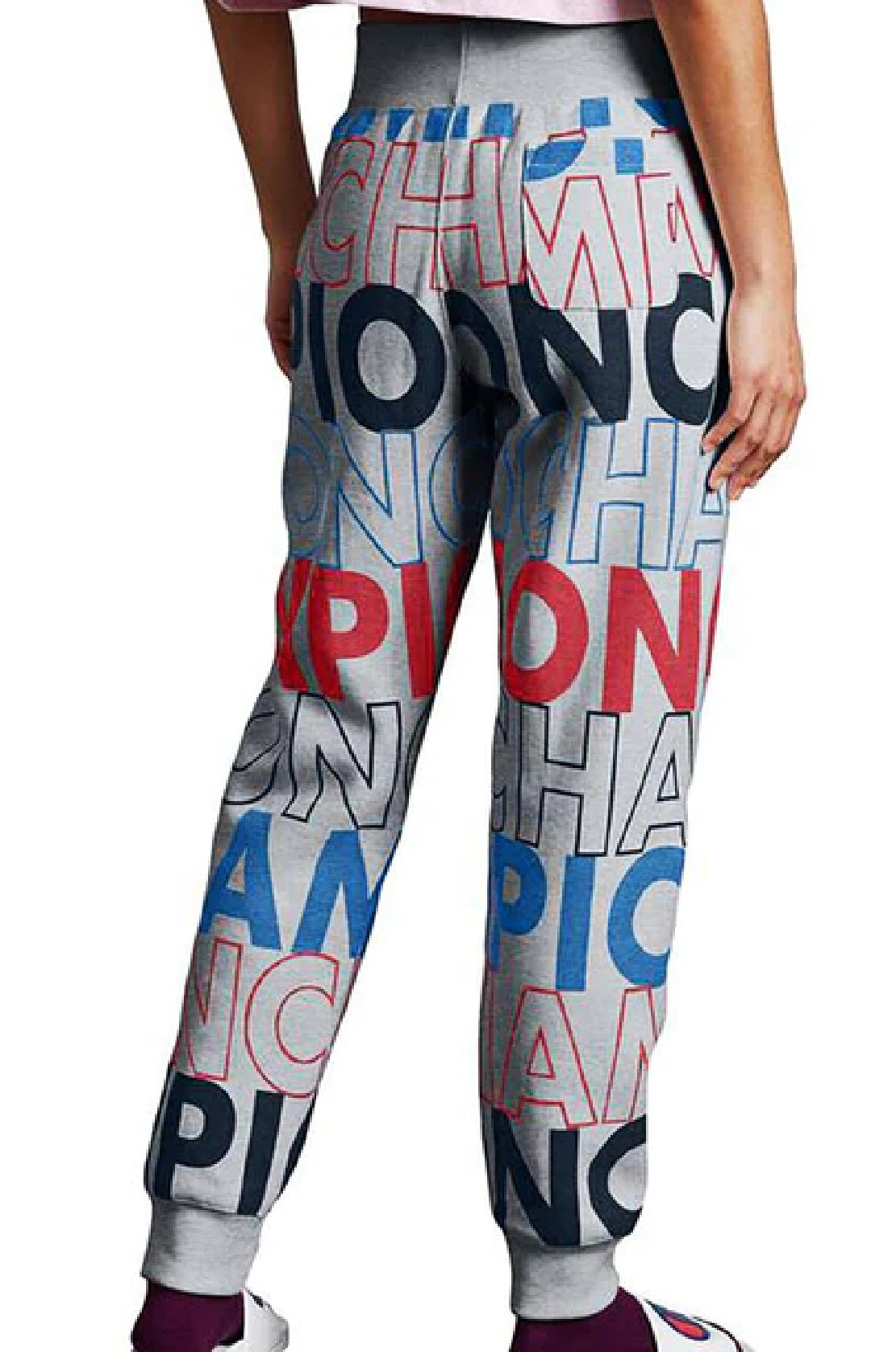 Calça de moletom feminina Champion Reverse Weave Logo Print Cinza Tamanho P
