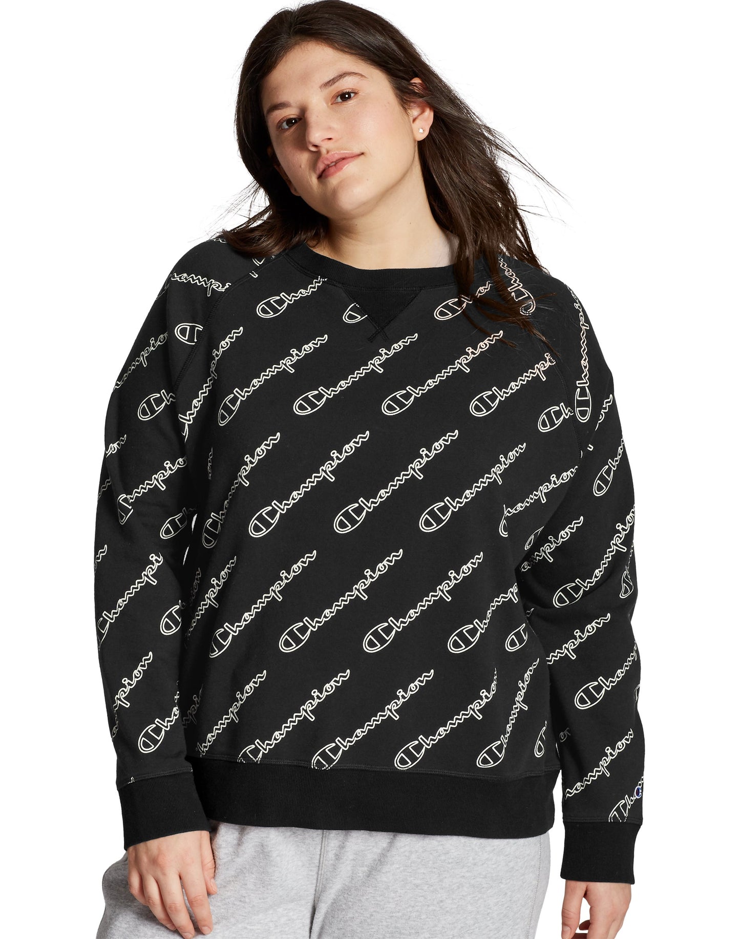 Moletom com estampa de logotipo Heritage feminino Champion, preto, tamanho 2X