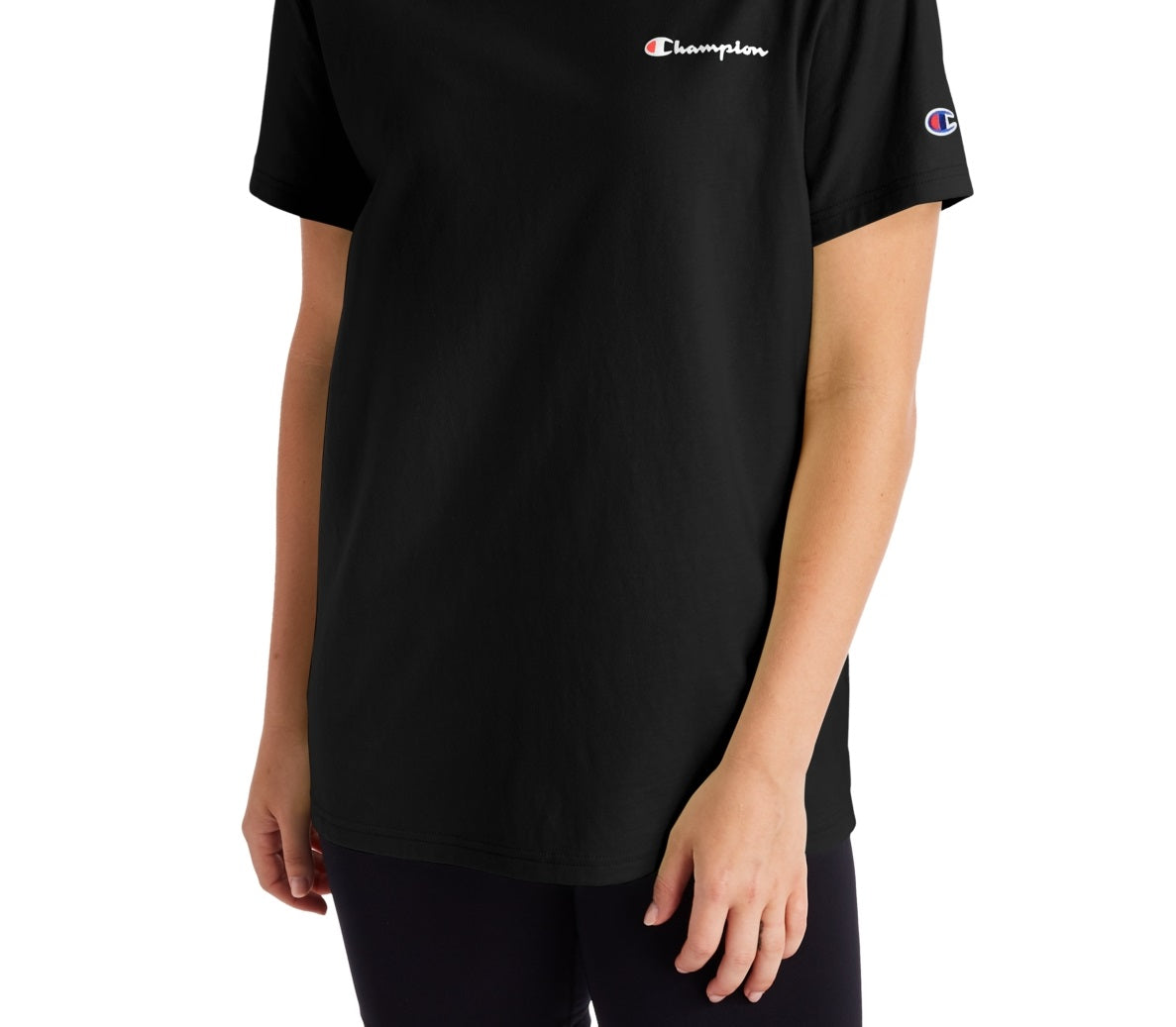 Camiseta Champion Feminina de Algodão com Logotipo Boyfriend, Preta, Tamanho Pequeno