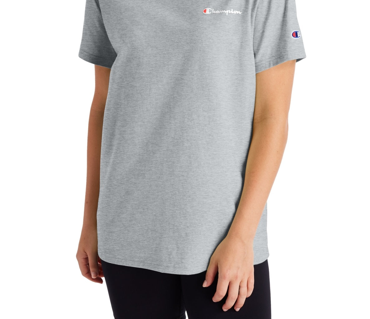 Camiseta Champion Feminina de Algodão com Logotipo Boyfriend Cinza Tamanho Grande