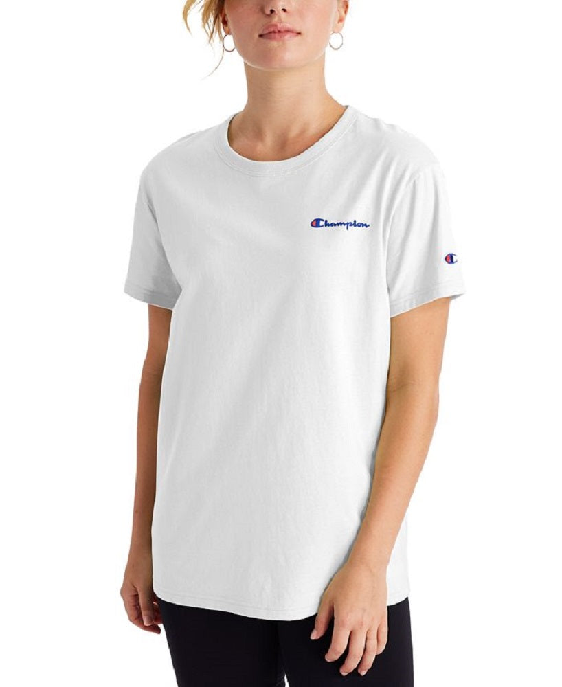 Camiseta Champion Feminina de Algodão com Logotipo Boyfriend, Branca, Tamanho P