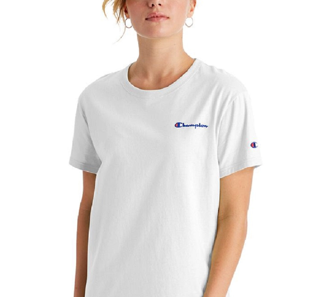 Camiseta Champion Feminina de Algodão com Logotipo Boyfriend, Branca, Tamanho P