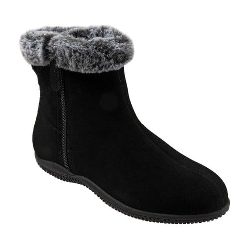 Bota SoftWalk Helena de pele sintética em camurça preta, tamanho 8