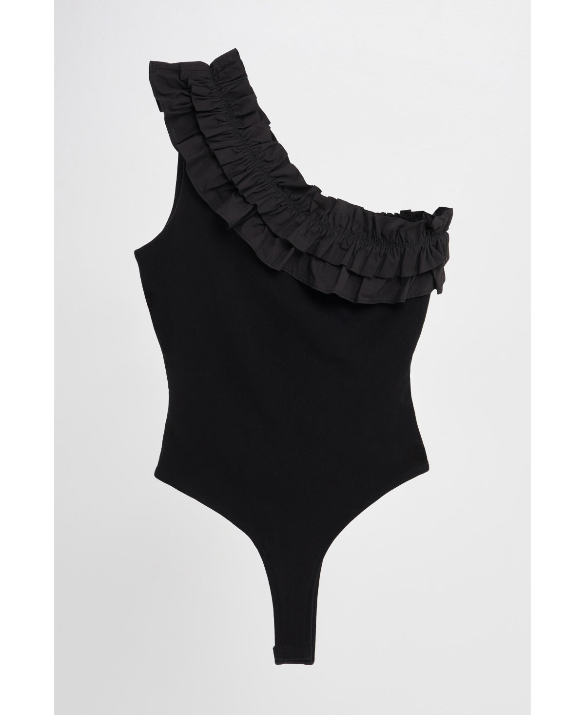 zara-womens-black-ruffled-asymmetrical-bodysuit-size-medium