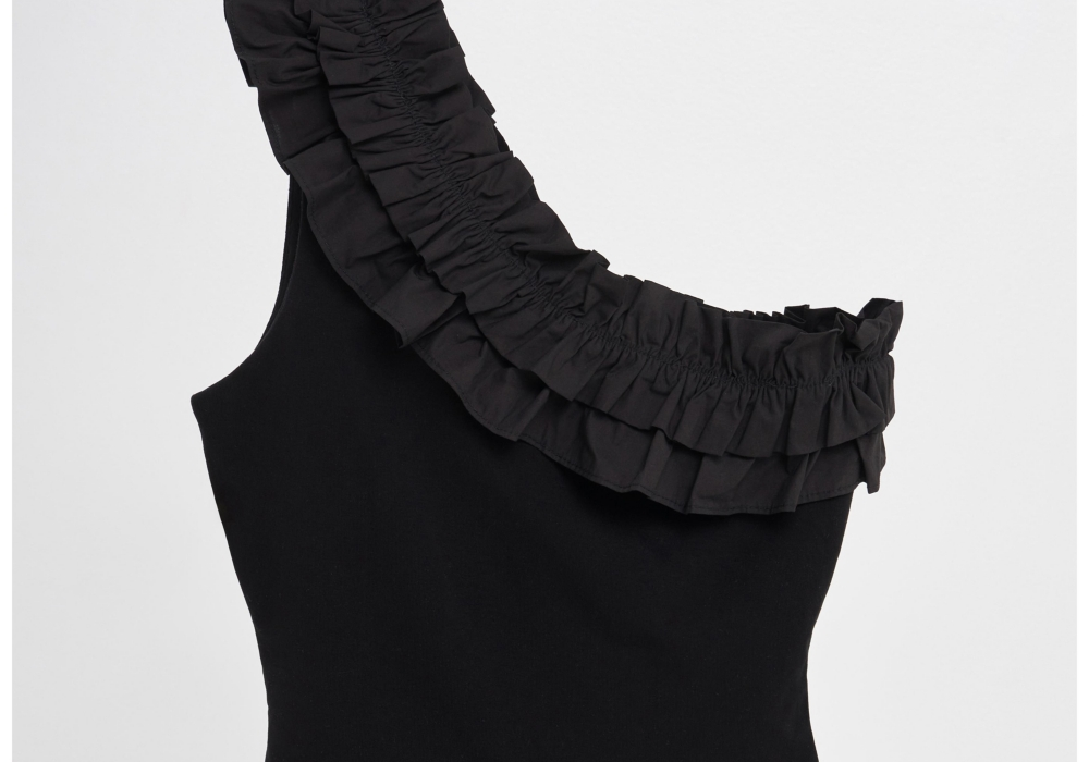 zara-womens-black-ruffled-asymmetrical-bodysuit-size-medium