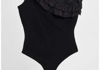 Body assimétrico com babados preto Zara feminino tamanho médio
