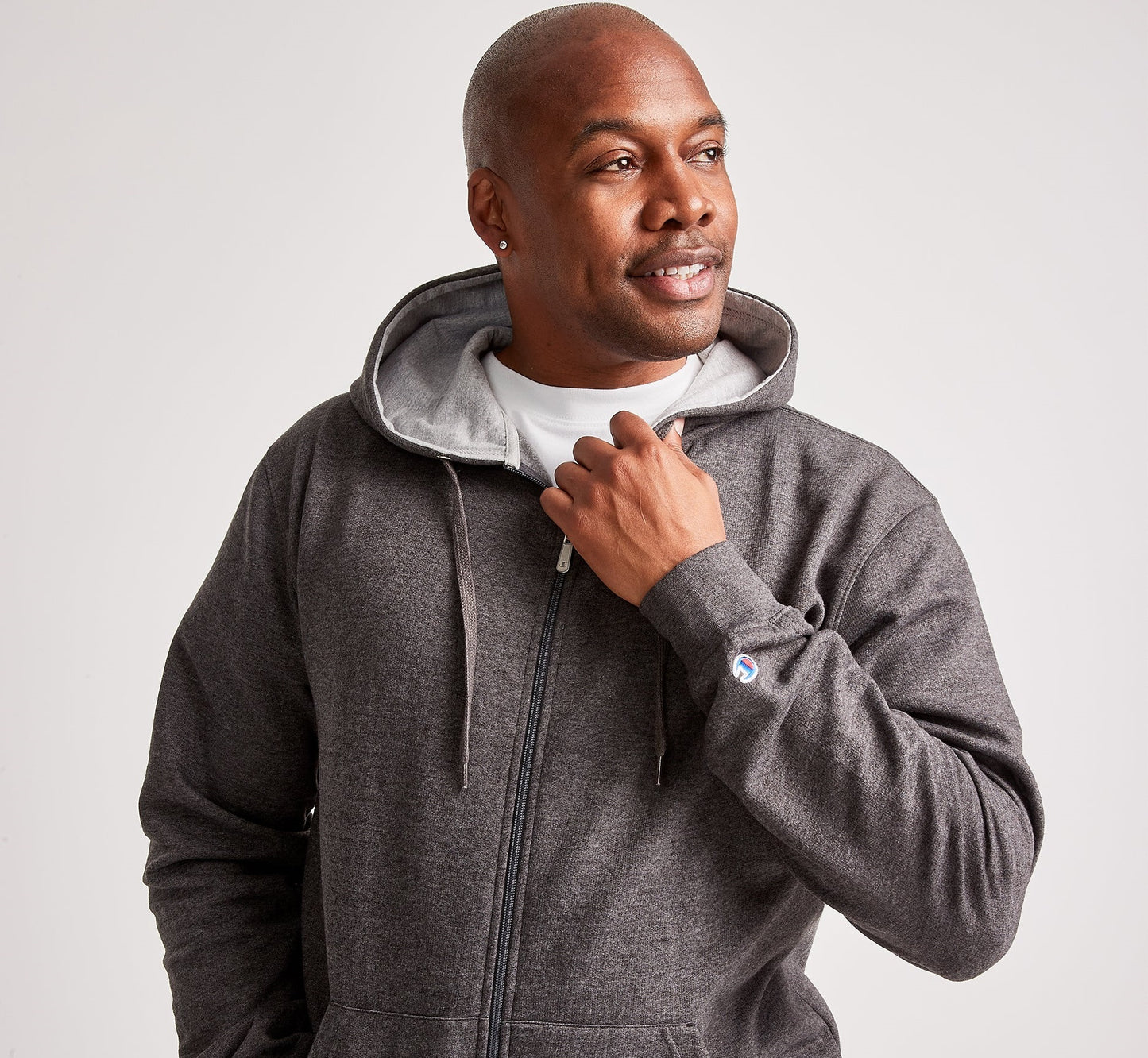 Champion Masculino Big &amp; Tall Fleece Full Zip Hoodie Cinza Tamanho XXX-G