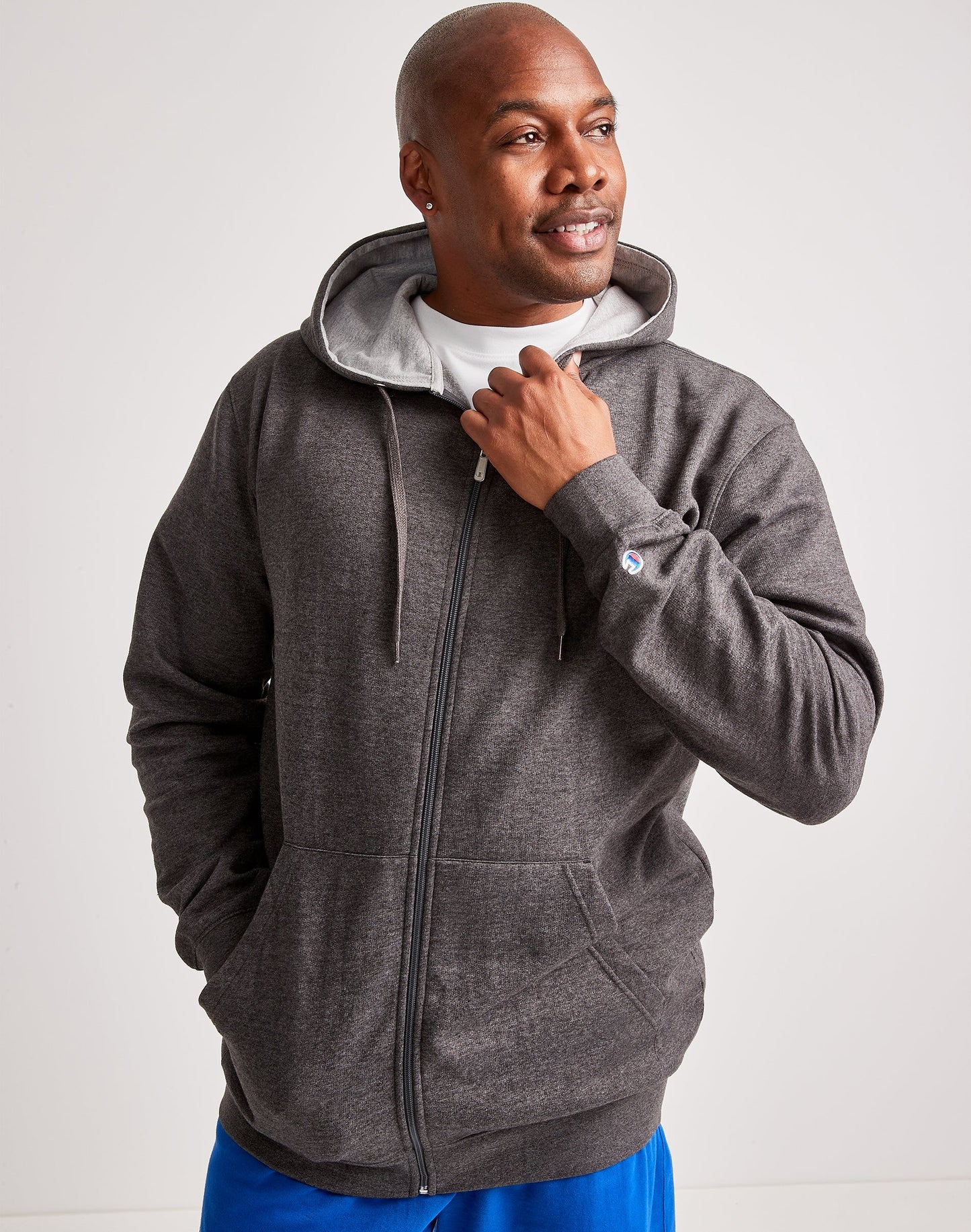 Champion Masculino Big &amp; Tall Fleece Full Zip Hoodie Cinza Tamanho XXXX-G