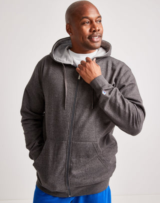 Champion Masculino Big &amp; Tall Fleece Full Zip Hoodie Cinza Tamanho XXXX-G