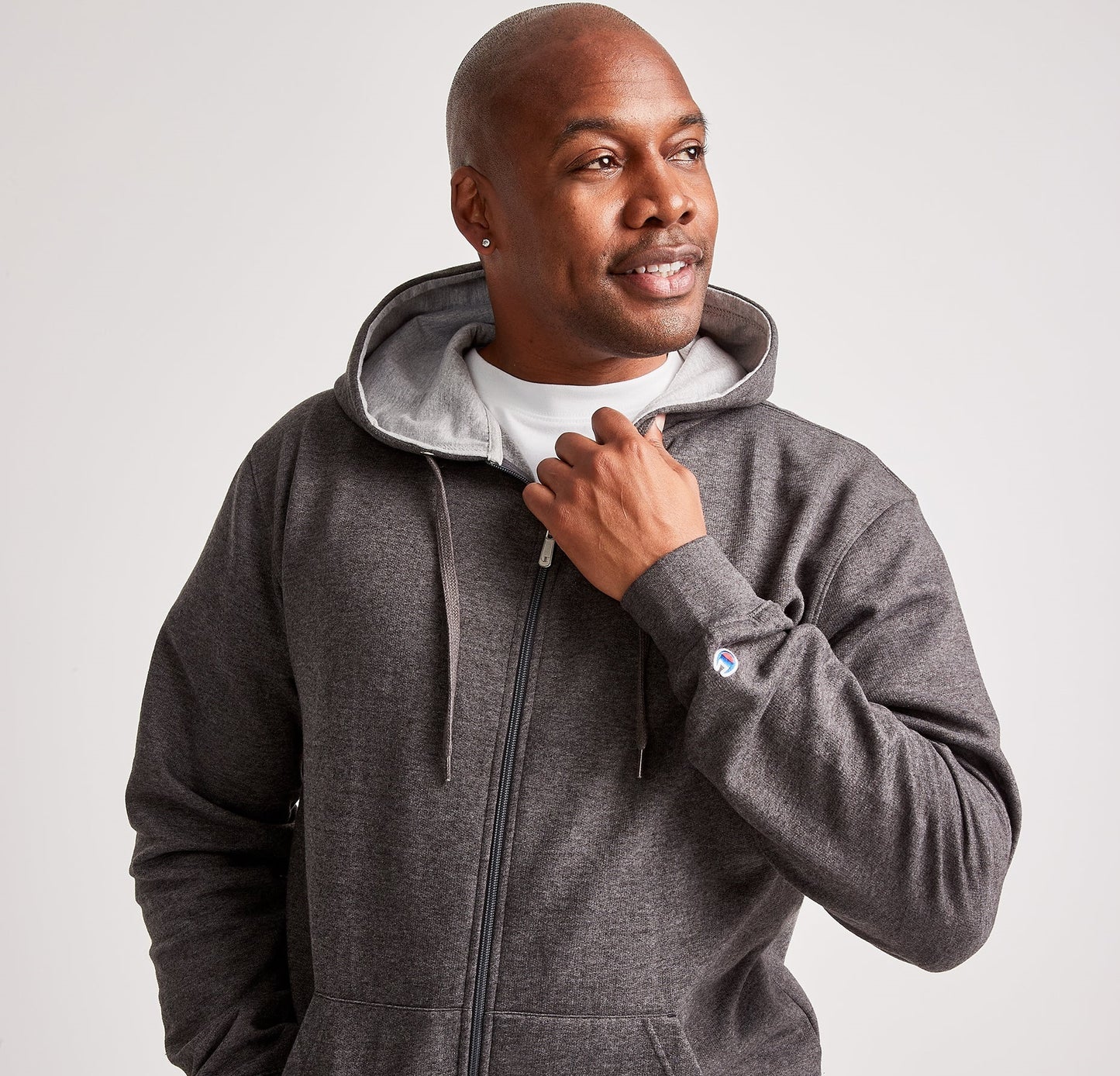 Champion Masculino Big &amp; Tall Fleece Full Zip Hoodie Cinza Tamanho XXXX-G