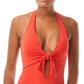Vince Camuto Maiô Feminino com Nó Frontal e Halter Vermelho