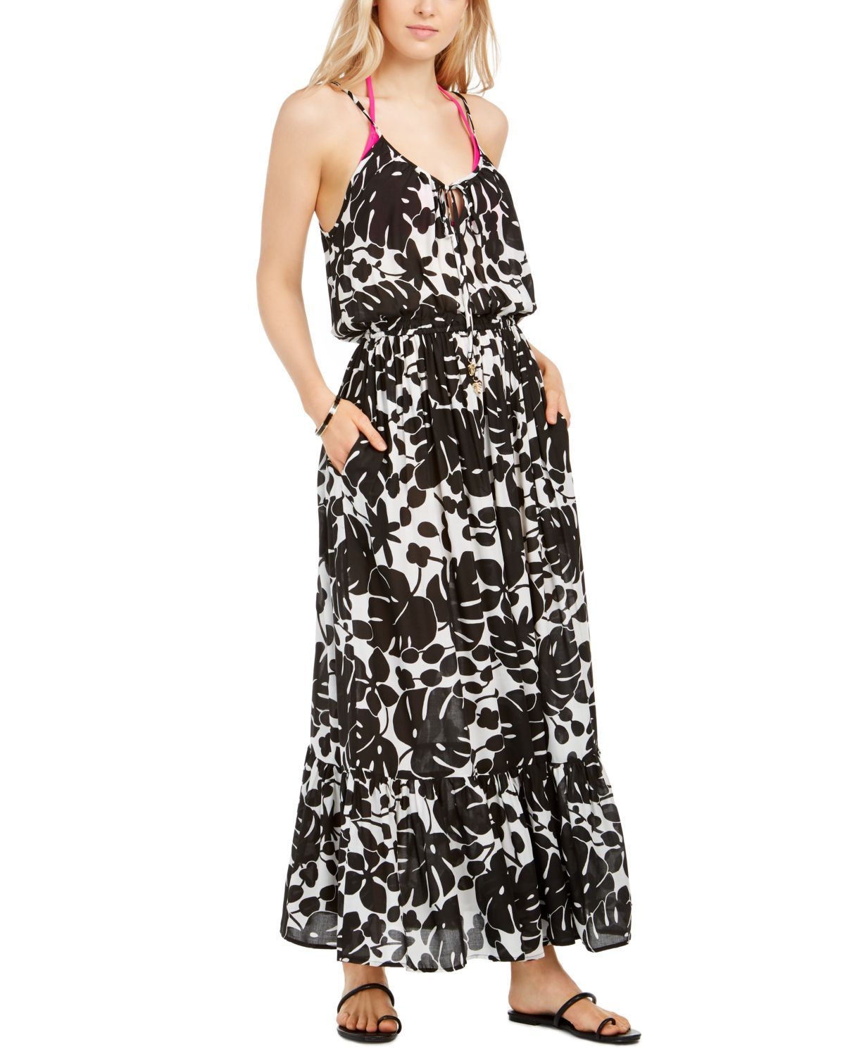 Vestido longo estampado Kate Spade New York feminino, maiô preto, tamanho pequeno
