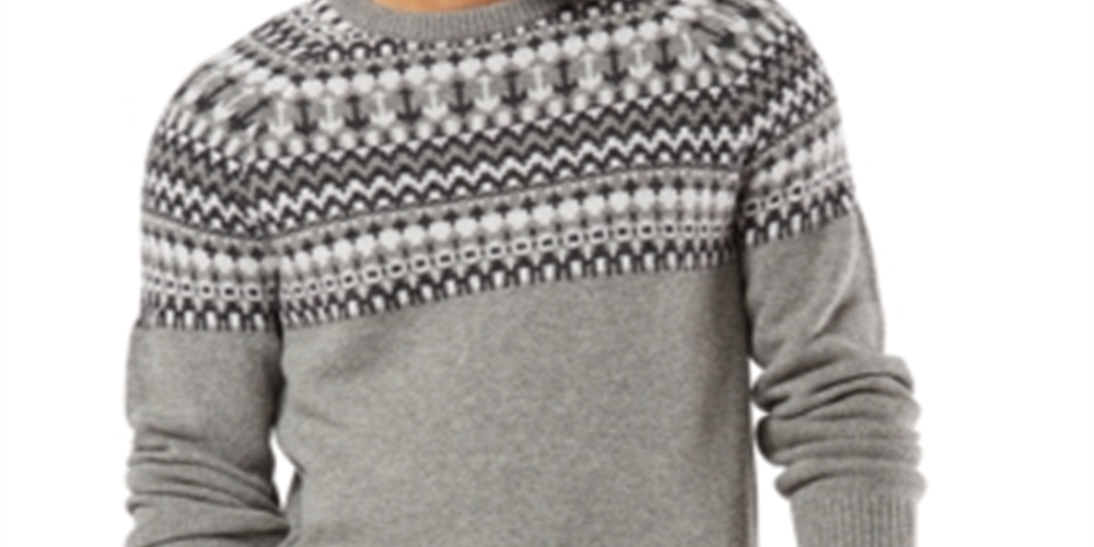 Dockers Masculino Fair Isle Manga Longa Gola Redonda Mistura de Lã Cinza Tamanho Grande