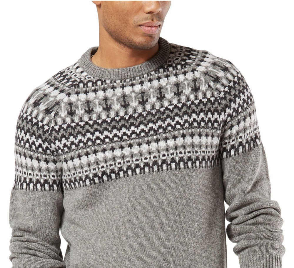 Dockers Masculino Fair Isle Manga Longa Gola Redonda Mistura de Lã Cinza Tamanho Grande