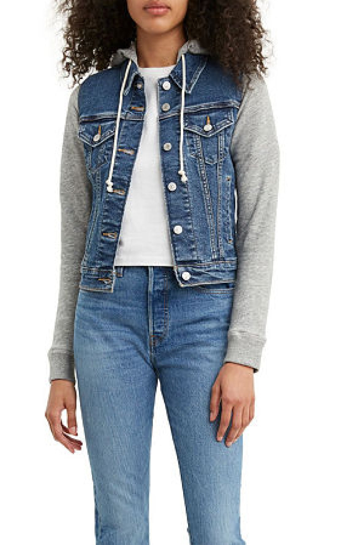 Jaqueta jeans feminina Levi's Trucker com capuz, azul, tamanho pequeno