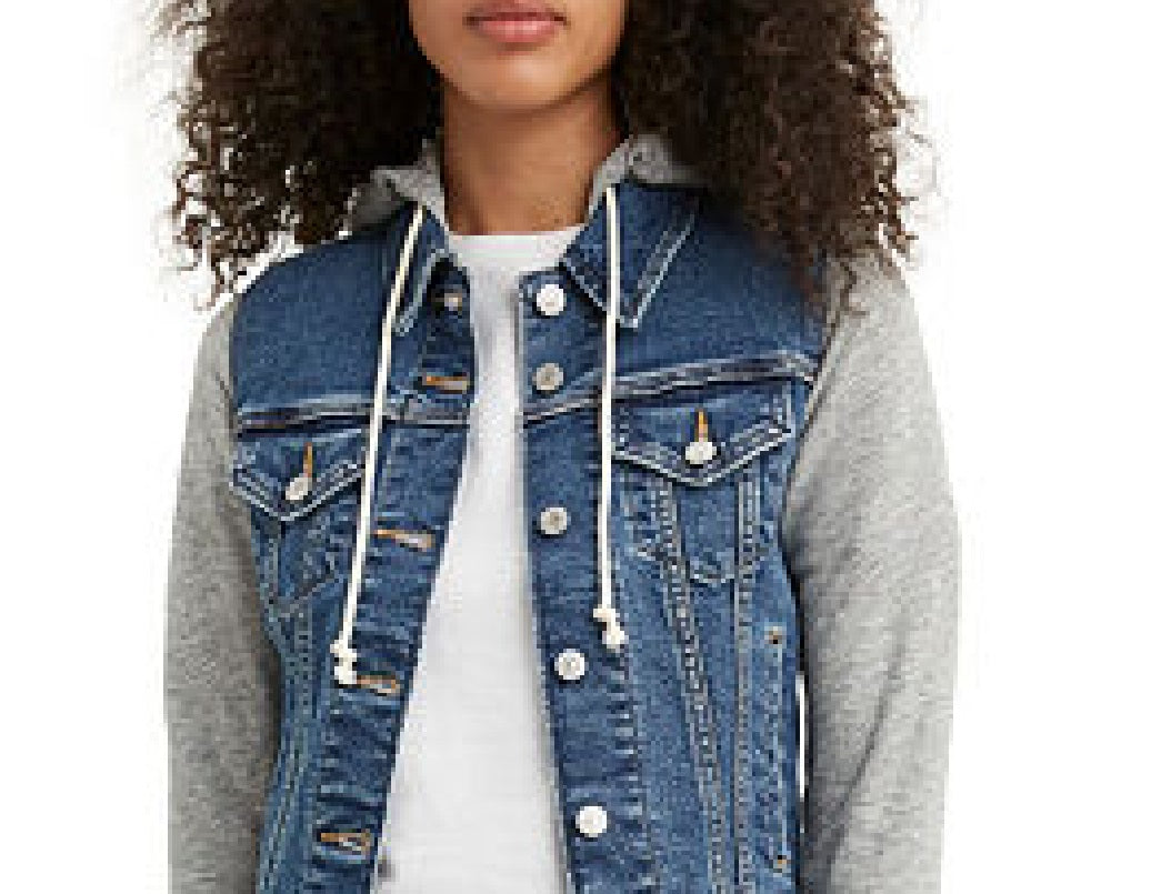 Jaqueta jeans feminina Levi's Trucker com capuz, azul, tamanho pequeno