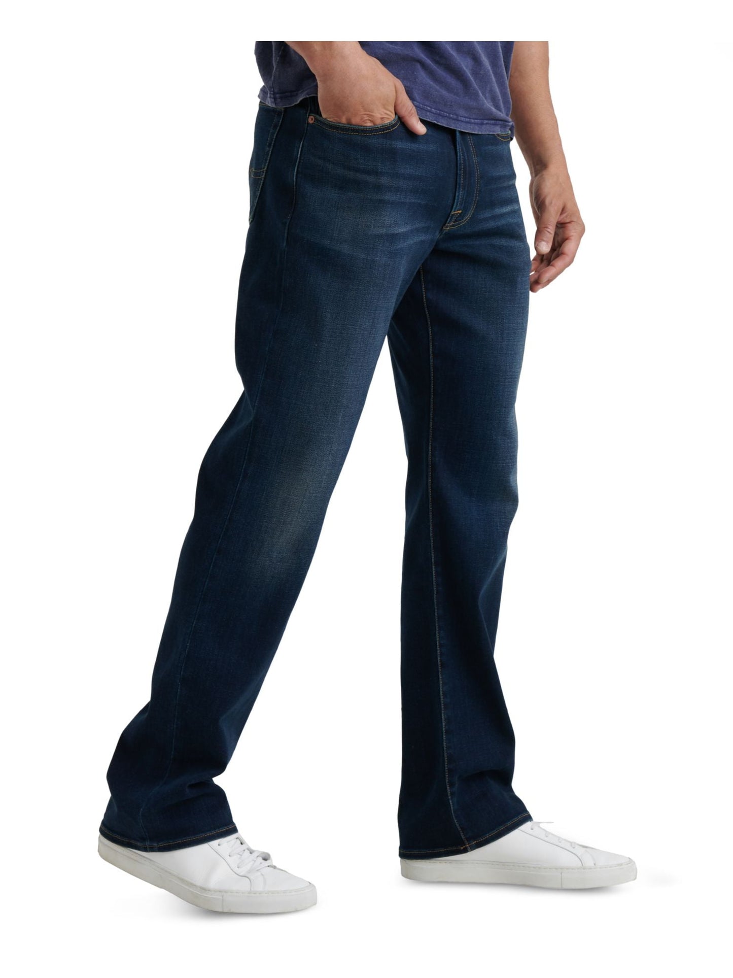 Calça Jeans Stretch Coolmax Relaxed Straight Fit Masculina Lucky Brand 181 Azul Tamanho 34X34