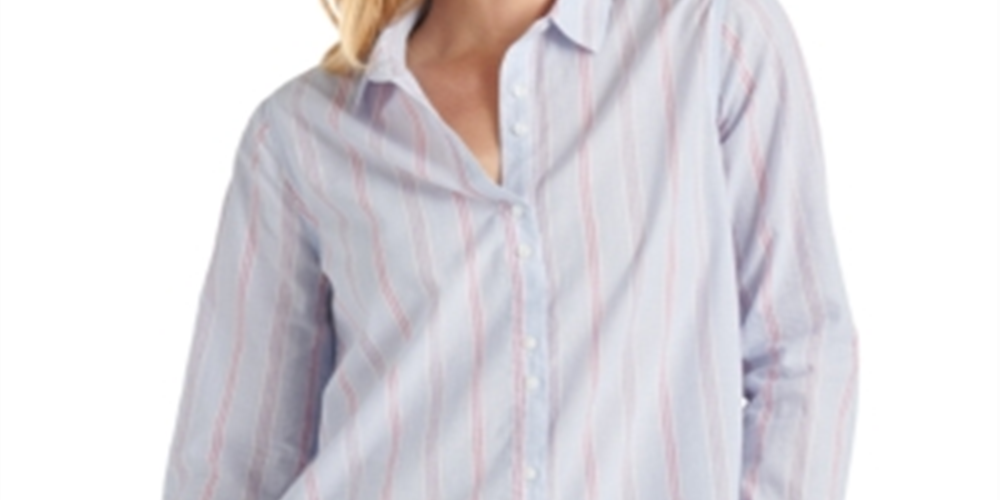Camisa feminina listrada clássica com botões Lucky Brand, azul, tamanho extragrande