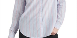 Camisa feminina listrada clássica com botões Lucky Brand, azul, tamanho extragrande