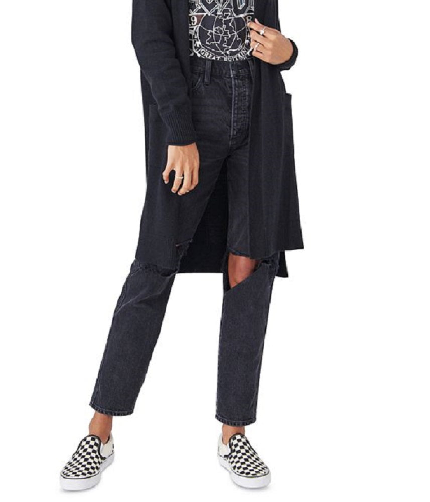 Cardigan longo feminino Lucky Brand com frente aberta, preto, tamanho grande