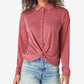 Camisa feminina Lucky Brand com botões e bainha torcida, vermelha, tamanho pequeno