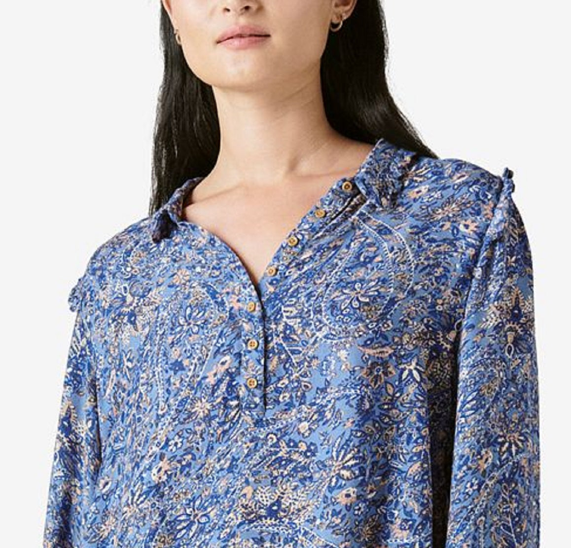Blusa feminina Lucky Brand Paisley com gola babada e estampa azul