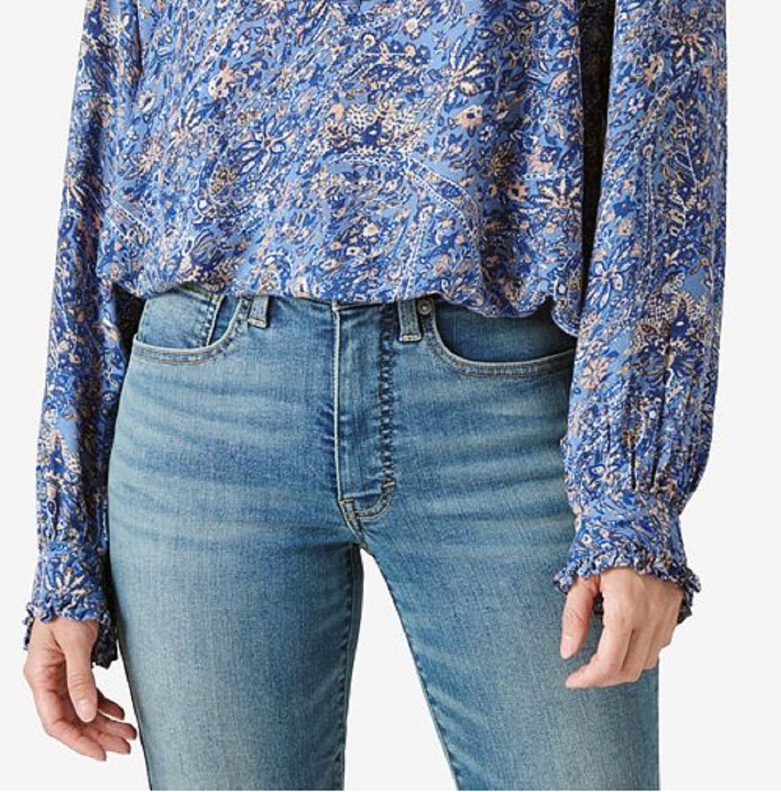 Blusa feminina Lucky Brand Paisley com gola babada e estampa azul