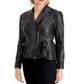 Jaqueta peplum GUESS Westlynn de couro sintético feminina, cinza, tamanho X-G