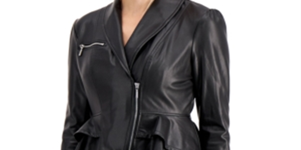 Jaqueta peplum GUESS Westlynn de couro sintético feminina, cinza, tamanho X-G