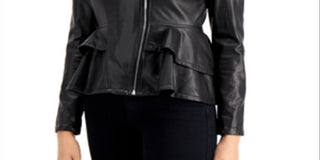 Jaqueta peplum GUESS Westlynn de couro sintético feminina, cinza, tamanho X-G