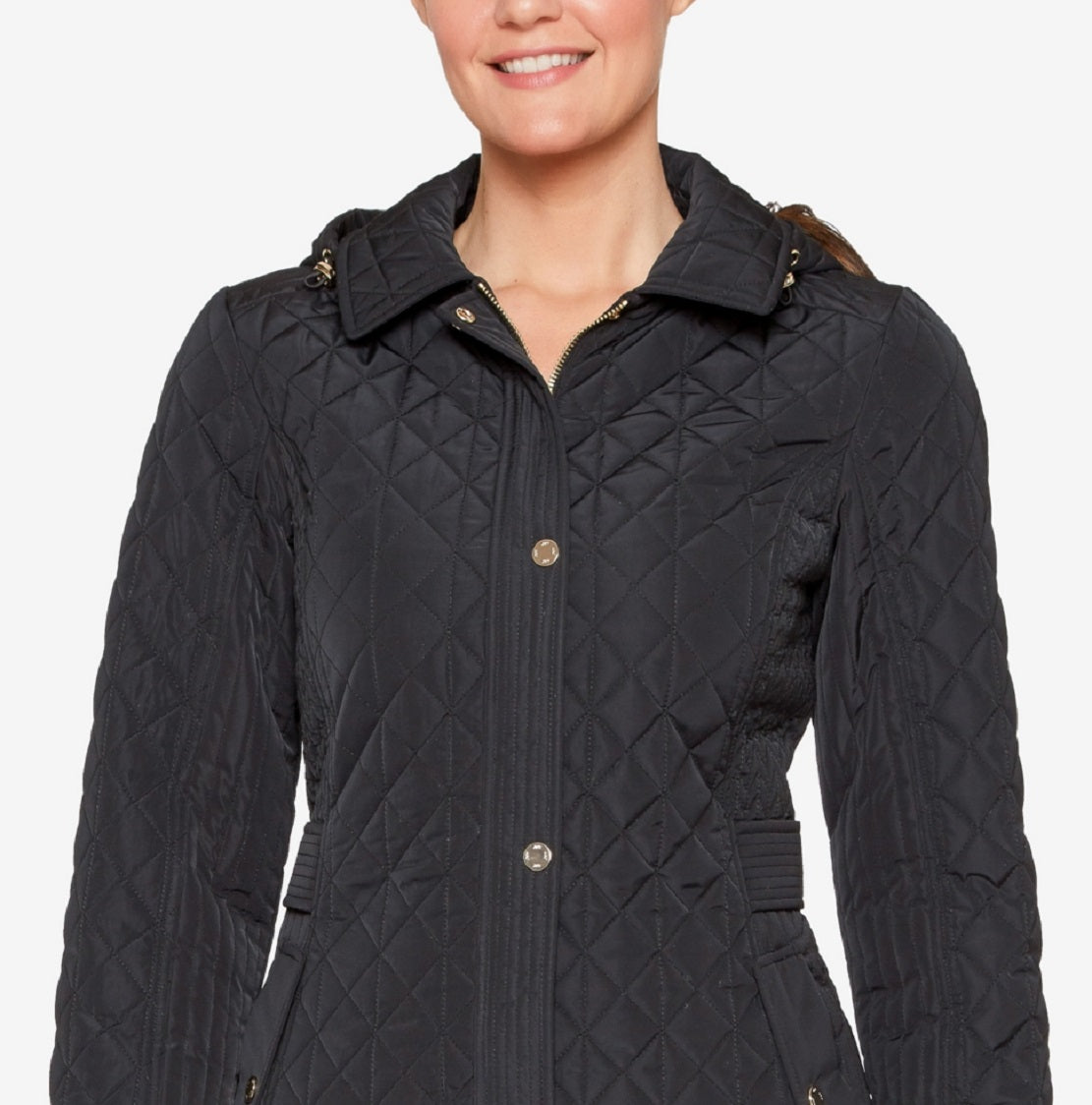 Jones New York Casaco acolchoado com capuz feminino, preto, tamanho XX-S