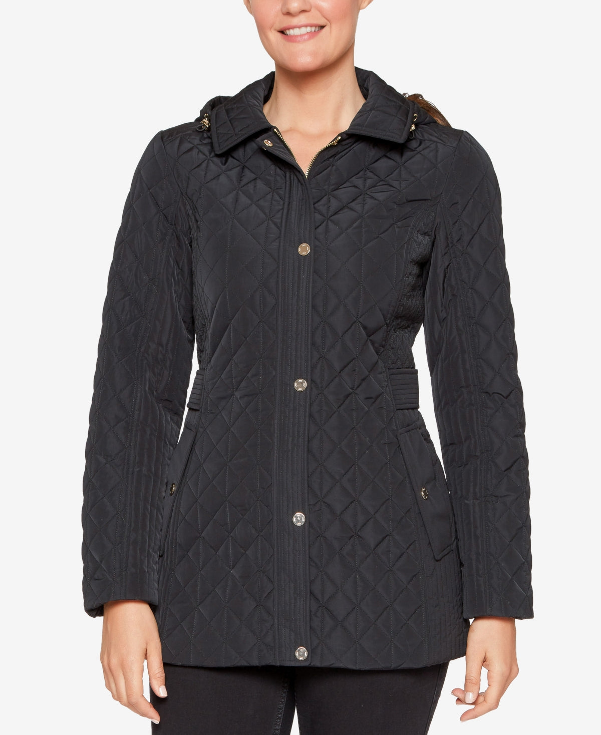 Jones New York Casaco acolchoado com capuz feminino, preto, tamanho XX-S