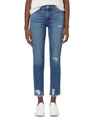 Calça jeans reta Hudson Jeans Nico Distressed Crop em Sea Glass, tamanho 32