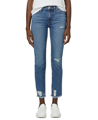 Calça jeans reta Hudson Jeans Nico Distressed Crop em Sea Glass, tamanho 32