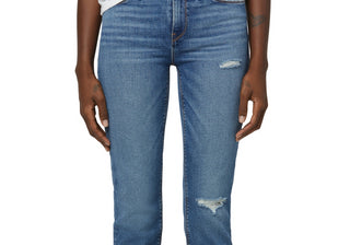 Calça jeans reta Hudson Jeans Nico Distressed Crop em Sea Glass, tamanho 32