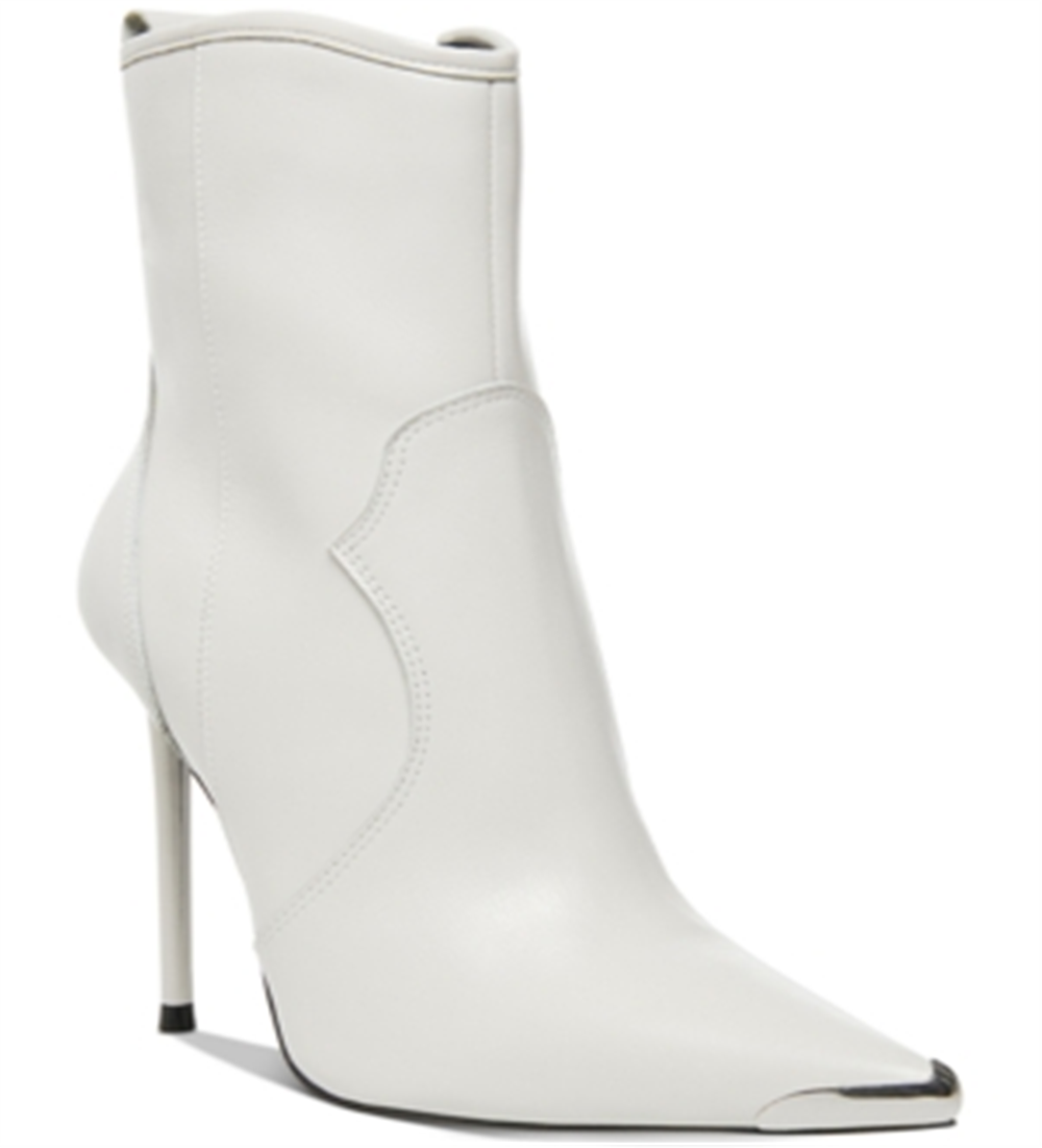 Botas femininas Steve Madden Tina Western Stiletto, brancas, tamanho 7M