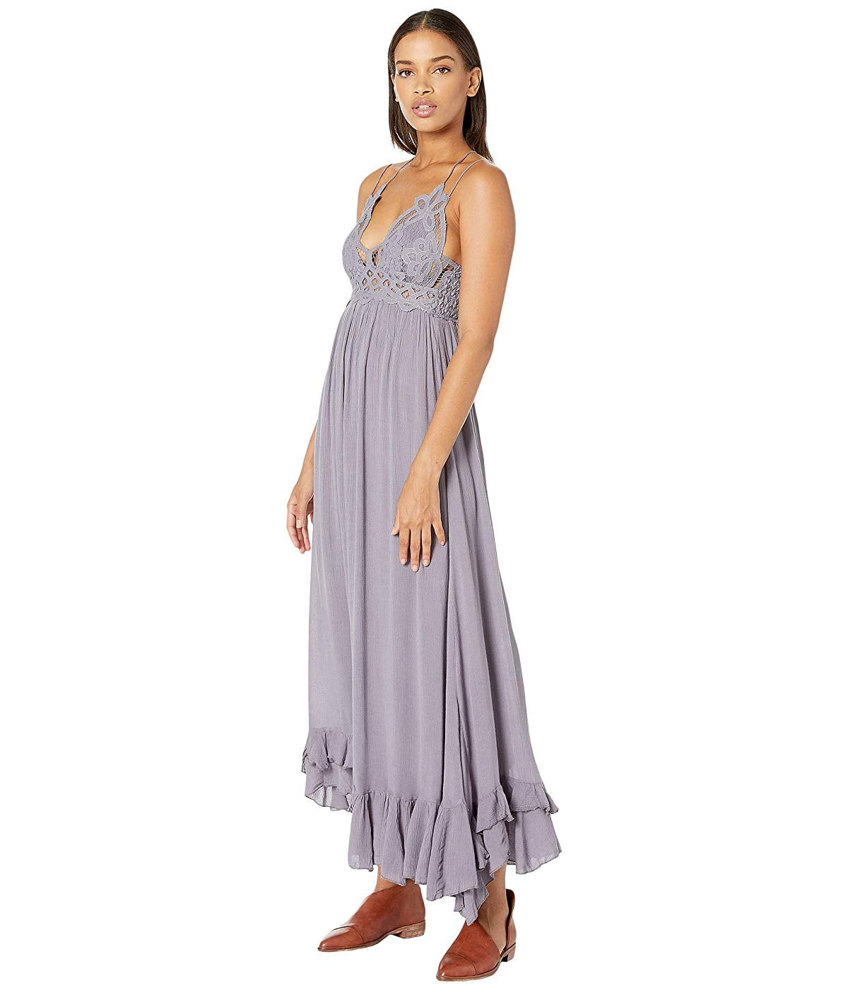 Vestido longo Adella com acabamento em renda Free People Juniors, cinza, tamanho M